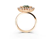 Halo Engagement Ring Setting for Fancy Green Round Cut Center with Milgrain Bezel Rim, Plain Band and Prong Head in Rose Gold