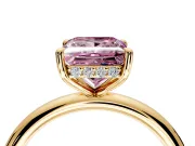 Hidden Halo Engagement Ring Setting for Fancy Pink Princess Cut Center with Thin Rounded Band and Prong Head in Yellow Gold