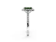 Halo Engagement Ring Setting for Fancy Green Emerald Cut Center with Raised Halo, Pave Band and Prong Head in Platinum