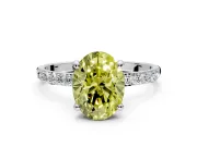 Solitaire Engagement Ring Setting for Fancy Yellow Oval Center with Pave Accents and Prong Head in Sterling Silver