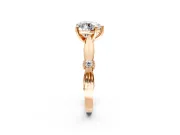 Solitaire Engagement Ring Setting for Heart-Shaped Center with Carved Leaf Shoulders and Prong Head in Rose Gold