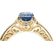 Floral Engagement Ring Setting for Fancy Blue Radiant Cut Center with Four Accent Clusters and Prong Head in Yellow Gold