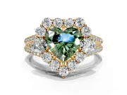 Halo Engagement Ring Setting for Fancy Green Heart-Shaped Center with Two-Strand Split Shank and Prong Head in Yellow Gold