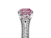 Solitaire Engagement Ring Setting for Fancy Pink Cushion Cut Center with Pave Rail Split Shank and Prong Head in Platinum