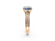 Solitaire Engagement Ring Setting for Fancy Blue Princess Cut Center with Multi-Row Pave Accents and Basket Head in Rose Gold