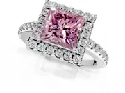 Pave Halo Engagement Ring Setting for Fancy Pink Princess Cut Center with Single Row Pave Band and Prong Head in Sterling Silver
