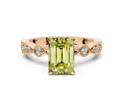 Solitaire Engagement Ring Setting for Fancy Yellow Emerald Cut Center with Milgrain Bezel Accents and Prong Head in Rose Gold