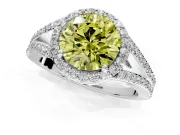 Halo Engagement Ring Setting for Fancy Yellow Round Cut Center with Pave Split Shank and Prong Head in Sterling Silver
