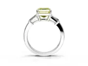 3 Stone Engagement Ring Setting for Fancy Yellow Asscher Cut Center with Baguette Accents and Prong Head in Platinum
