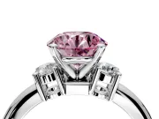 3 Stone Engagement Ring Setting for Fancy Pink Round Cut Center with Wide Plain Band and Prong Head in White Gold