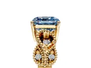 Leaf Engagement Ring Setting for Fancy Blue Asscher Cut Center with Milgrain Accent Band and Prong Head in Yellow Gold