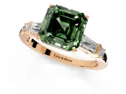 Bar-Set Engagement Ring Setting for Fancy Green Asscher Cut Center with Tapered Baguette Accents and Prong Head in Rose Gold