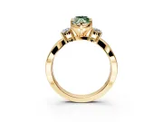 3 Stone Engagement Ring Setting for Fancy Green Marquise Center with Pave Twist Band and Prong Head in Yellow Gold