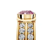 Bezel Engagement Ring Setting for Fancy Pink Cushion Cut Center with Wide Channel-Set Band and Bezel Head in Yellow Gold