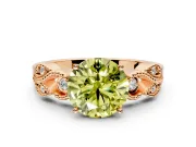 Leaf Engagement Ring Setting for Fancy Yellow Round Cut Center with Milgrain Accent Band and Prong Head in Rose Gold