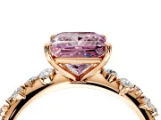 Cluster Engagement Ring Setting for Fancy Pink Princess Cut Center with Round Cut Accent Band and Prong Head in Rose Gold