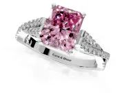 Solitaire Engagement Ring Setting for Fancy Pink Radiant Cut Center with Twisted Pave Split Shank and Prong Head in Sterling Silver