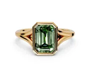 Solitaire Engagement Ring Setting for Fancy Green Emerald Cut Center with V Split Shank and Bezel Head in Yellow Gold