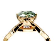 Solitaire Engagement Ring Setting for Fancy Green Oval Center with Accented Twist Band and Leaf Prong Head in Yellow Gold