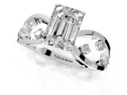Solitaire Engagement Ring Setting for Emerald Cut Center with Criss-Cross Accent Band and Prong Head in Platinum