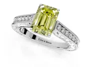 Solitaire Engagement Ring Setting for Fancy Yellow Emerald Cut Center with Engraved Pave Band and Prong Head in Sterling Silver
