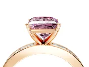 Solitaire Engagement Ring Setting for Fancy Pink Princess Cut Center with Channel Baguette Band and Prong Head in Rose Gold