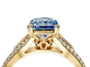 Solitaire Engagement Ring Setting for Fancy Blue Radiant Cut Center with Pave Rail Split Shank and Prong Head in Yellow Gold