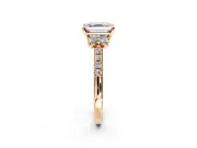 Paired Accent Engagement Ring Setting for Asscher Cut Center with Pave Band and Prong Head in Rose Gold