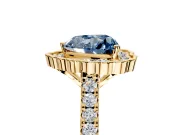 Milgrain Floral Halo Engagement Ring Setting for Fancy Blue Heart-Shaped Center with Pave Band and Prong Head in Yellow Gold