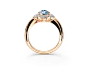 Small-Accent Cluster Halo Engagement Ring Setting for Fancy Blue Pear-Shaped Center with Plain Band and Prong Head in Rose Gold