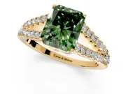 Solitaire Engagement Ring Setting for Fancy Green Radiant Cut Center with Pave Split Shank and Prong Head in Yellow Gold