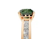 Solitaire Engagement Ring Setting for Fancy Green Cushion Cut Center with Princess Cut Channel Band and Prong Head in Rose Gold