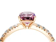 Solitaire Engagement Ring Setting for Fancy Pink Emerald Cut Center with Large Accent Band and Prong Head in Rose Gold