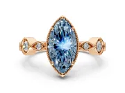 Vintage Station Engagement Ring Setting for Fancy Blue Marquise Center with Accents and Prong Head in Rose Gold