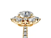 Floral Halo Engagement Ring Setting for Round Cut Center with Pave Accents and Prong Head in Yellow Gold