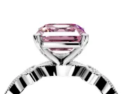 Solitaire Engagement Ring Setting for Fancy Pink Asscher Cut Center with Milgrain Bezel Accents and Prong Head in Platinum