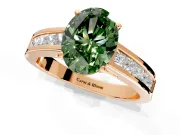 Solitaire Engagement Ring Setting for Fancy Green Oval Center with Princess Cut Channel Band and Prong Head in Rose Gold