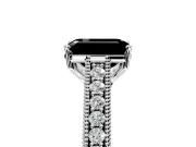 Solitaire Engagement Ring Setting for Fancy Black Emerald Cut Center with Engraved Pave Band and Prong Head in Sterling Silver