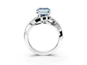 Halo Engagement Ring Setting for Fancy Blue Asscher Cut Center with Marquise and Pave Bypass Band and Prong Head in Sterling Silver