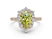 Halo Engagement Ring Setting for Fancy Yellow Pear-Shaped Center with Single-Row Pave, Open Basket and Prong Head in Rose Gold