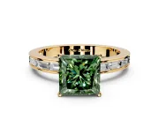 Solitaire Engagement Ring Setting for Fancy Green Princess Cut Center with Channel Baguette Band and Prong Head in Yellow Gold