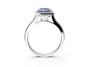 Halo Engagement Ring Setting for Fancy Blue Princess Cut Center with Pave Accents, Heart Basket and Prong Head in Platinum