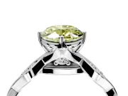 Solitaire Engagement Ring Setting for Fancy Yellow Oval Center with Accented Twist Band and Leaf Prong Head in Platinum