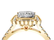 Milgrain Floral Halo Engagement Ring Setting for Princess Cut Center with Pave Band and Prong Head in Yellow Gold