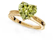 Solitaire Engagement Ring Setting for Fancy Yellow Heart-Shaped Center with Engraved Milgrain Band and Prong Head in Yellow Gold