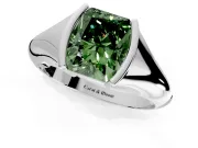 Tension Engagement Ring Setting for Fancy Green Radiant Cut Center with Wide Tapered Band and Tension Head in Platinum