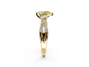 3 Stone Engagement Ring Setting for Fancy Yellow Pear-Shaped Center with Pave Split Shank and Prong Head in Yellow Gold