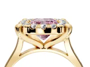 Single Halo Engagement Ring Setting for Fancy Pink Cushion Cut Center with Corner Claws, Plain Band and Prong Head in Yellow Gold