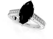 Solitaire Engagement Ring Setting for Fancy Black Marquise Center with Engraved Pave Band and Prong Head in Platinum