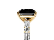 Baguette Engagement Ring Setting for Fancy Black Radiant Cut Center with Alternating Bar-Set Band and Prong Head in Yellow Gold